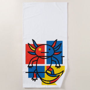 Funny Axolotl Piet Mondrian Abstract Art Pattern Beach Towel