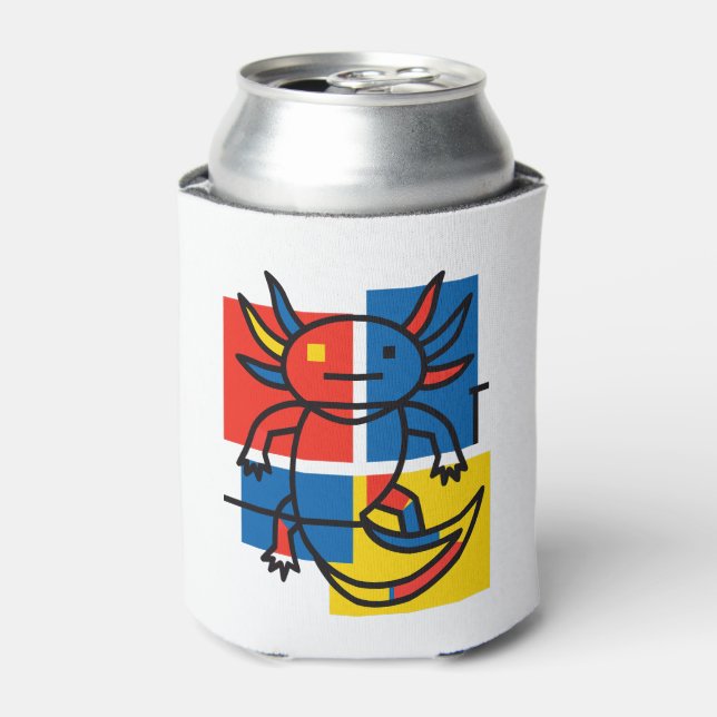 Funny Axolotl Piet Mondrian Abstract Art Pattern Can Cooler (Can Front)