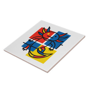 Funny Axolotl Piet Mondrian Abstract Art Pattern Ceramic Tile