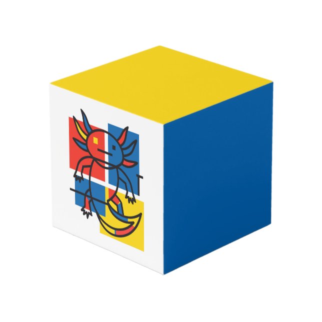 Funny Axolotl Piet Mondrian Abstract Art Pattern Cube (Front Angled)