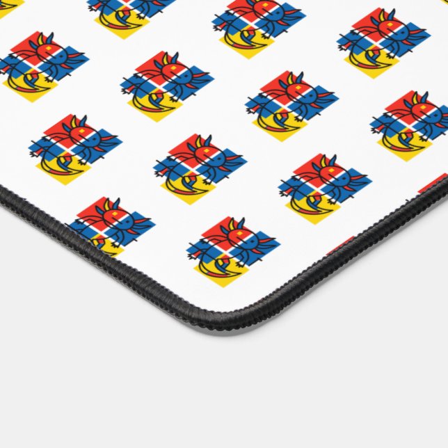 Funny Axolotl Piet Mondrian Abstract Art Pattern Desk Mat (Corner)