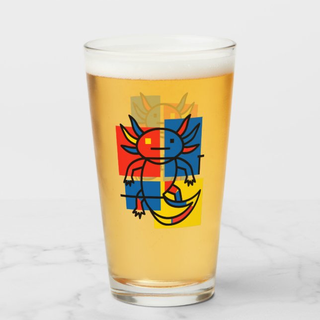 Funny Axolotl Piet Mondrian Abstract Art Pattern Glass (Front Filled)
