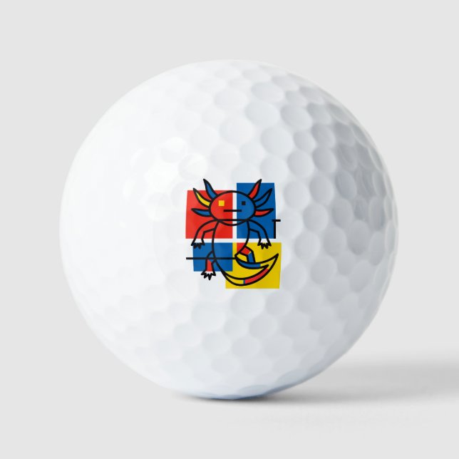 Funny Axolotl Piet Mondrian Abstract Art Pattern Golf Balls (Front)