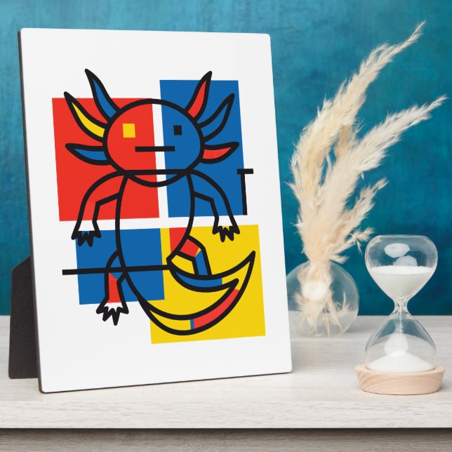 Funny Axolotl Piet Mondrian Abstract Art Pattern Plaque (Side)