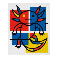 Funny Axolotl Piet Mondrian Abstract Art Pattern