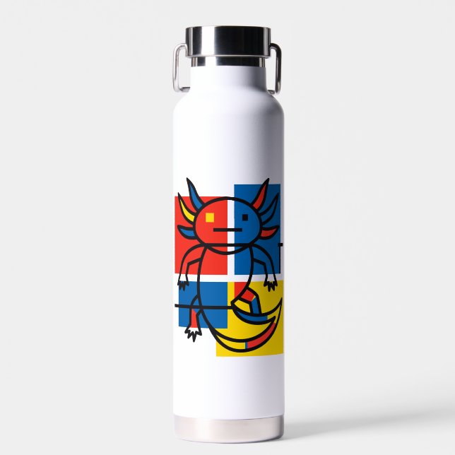 Funny Axolotl Piet Mondrian Abstract Art Pattern Water Bottle (Front)