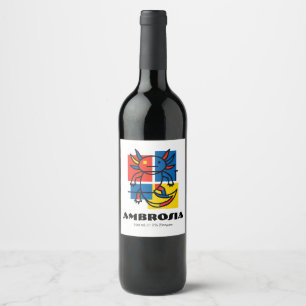 Funny Axolotl Piet Mondrian Abstract Art Pattern Wine Label