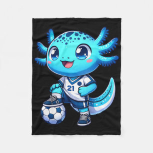Funny Axolotl Soccer Player Boy Girl Fleece Blanket