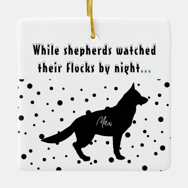 Funny B&W  | German Shepherd | Custom Christmas Ceramic Ornament (Front)