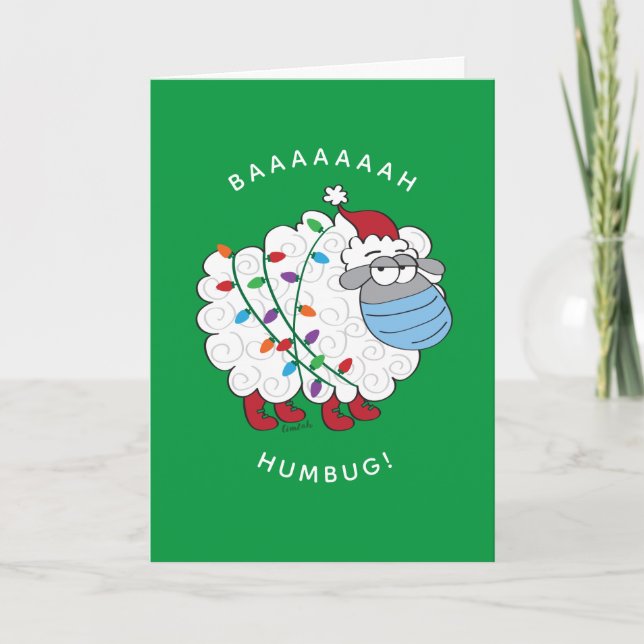 Funny BaahHumbug Sheep With Face Mask and Lights C Card (Front)