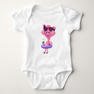 Funny Baby Bodysuit with Happy Party Pig