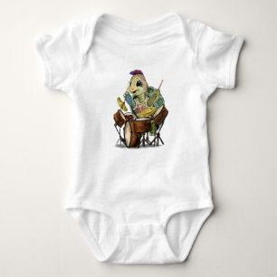 Funny Baby Bodysuit with Turtle Drummer