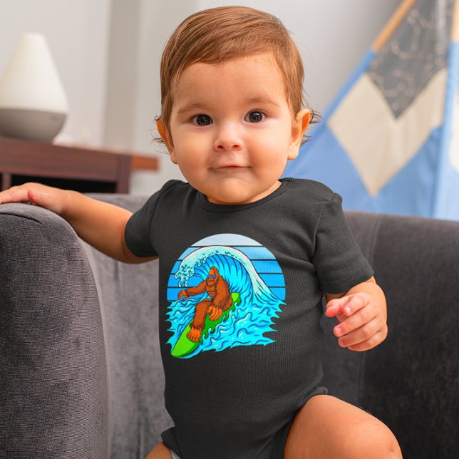Funny Baby Boy Bigfoot Sasquatch Surfing Sports Bodysuit (Creator Uploaded)
