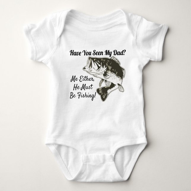 Funny Baby Dad Bass Fishing Sports Hobby Bodysuit (Front)