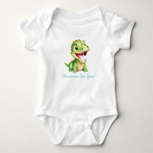 Funny baby Dinosaur eat snowman Christmas party Bodysuit