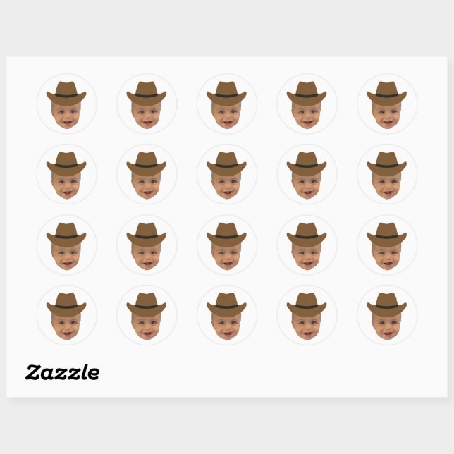 Funny Baby Face 1st Rodeo Western Theme  Classic Round Sticker (Sheet)
