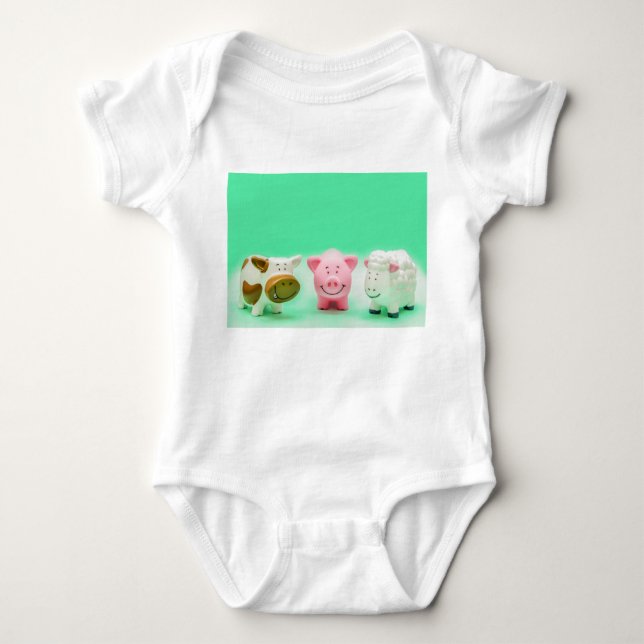 Funny Baby Farm Animals Cow Pig Sheep T-Shirt Baby Bodysuit (Front)