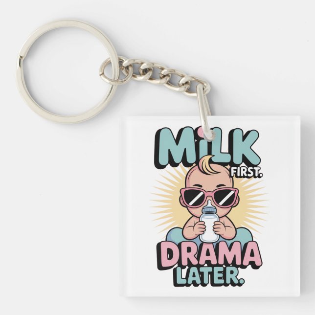 Funny Baby Feeding Quote Design Key Ring (Front)