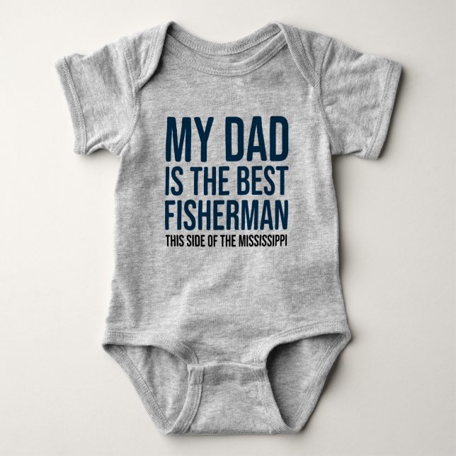 Funny Baby Fishing Jersey Bodysuit Shirt by Dad (Front)