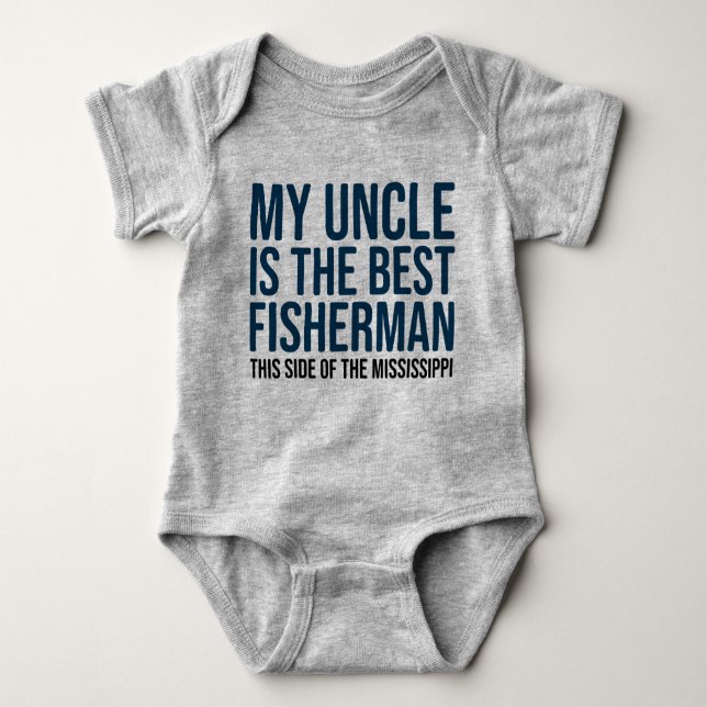 Funny Baby Fishing Jersey Bodysuit Shirt by Uncle (Front)