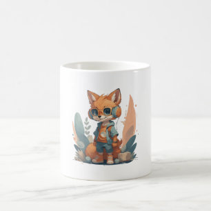 Funny baby fox headphone coffee mug