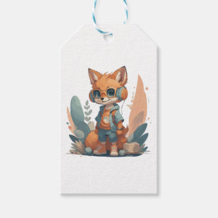Funny baby fox headphone gift tags