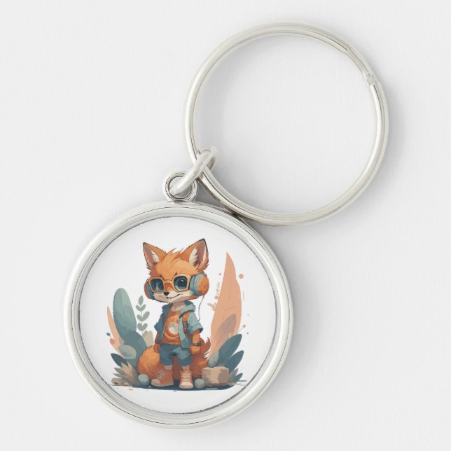 Funny baby fox headphone key ring (Front)