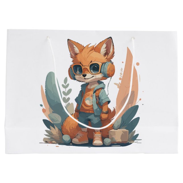 Funny baby fox headphone large gift bag (Back)