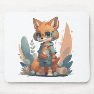 Funny baby fox headphone mouse pad