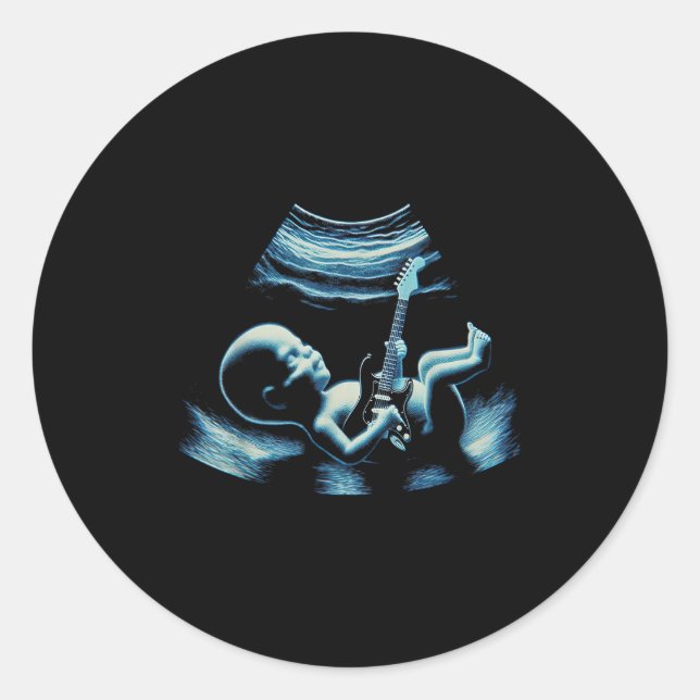 Funny Baby Guitar Player Rock Music Pregnancy Anno Classic Round Sticker (Front)