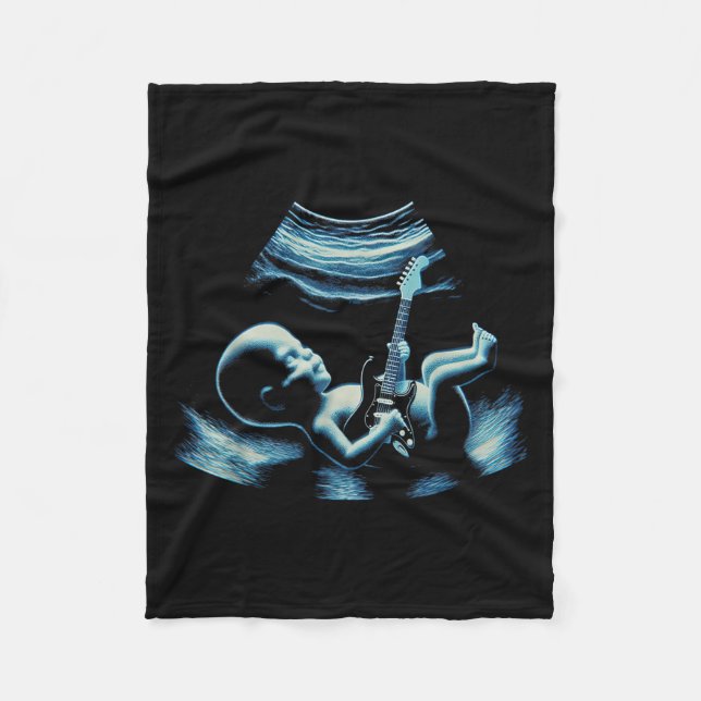 Funny Baby Guitar Player Rock Music Pregnancy Anno Fleece Blanket (Front)