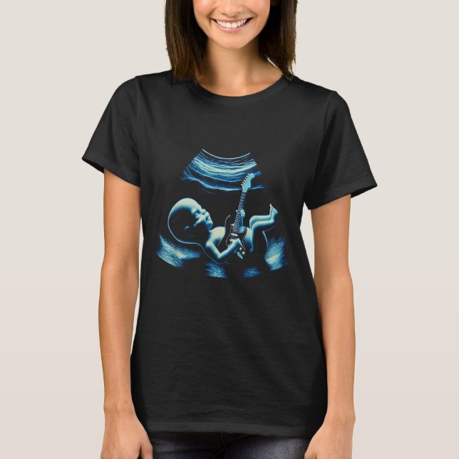 Funny Baby Guitar Player Rock Music Pregnancy Anno T-Shirt (Front)