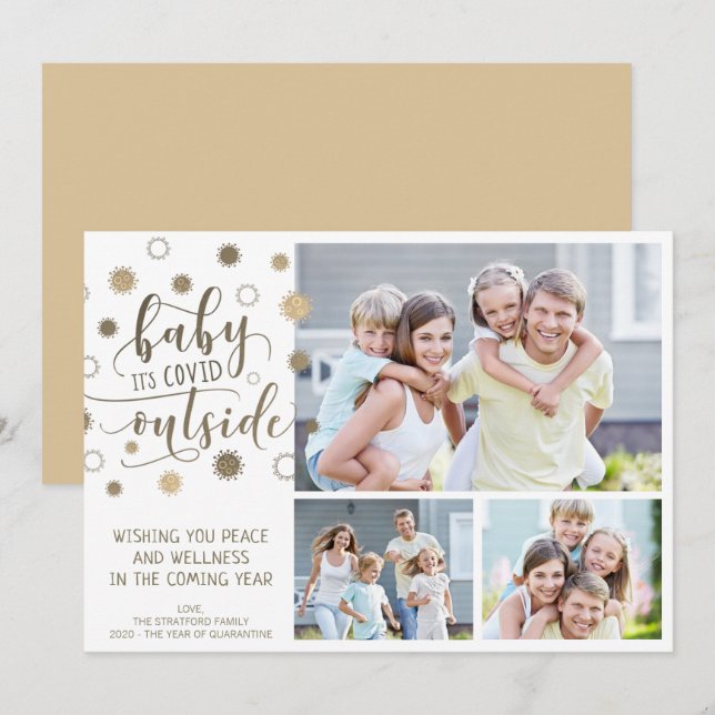 Funny BABY IT'S COVID OUTSIDE 3 Photos Holiday Card (Front/Back)