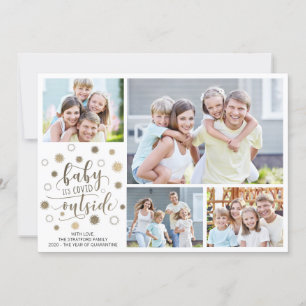 Funny BABY IT'S COVID OUTSIDE 4 Photos Gold Holiday Card