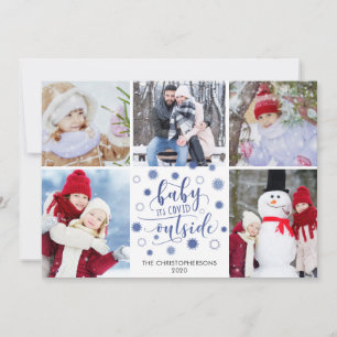 Funny BABY ITS COVID OUTSIDE 5 Photos Blue Holiday Card