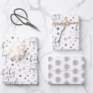 Funny BABY ITS COVID OUTSIDE Silver Glitter Wrapping Paper Sheet