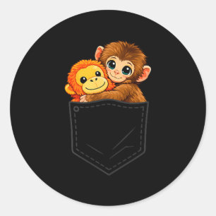 Funny baby monkey punch and ora-mama pocket men classic round sticker
