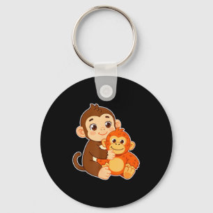 Funny baby monkey with stuffed animal tee graphic key ring