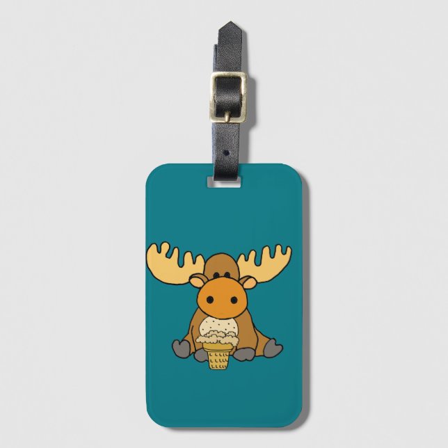 Funny Baby Moose eating Ice Cream Luggage Tag (Front Vertical)