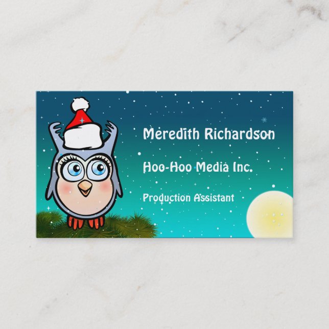 Funny Baby Owl With Cute Santa Hat Business Card (Front)