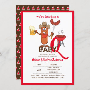 Funny Baby-Q BBQ Sausage Modern Boy Girl Invitation