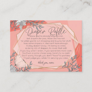 FUNNY Baby Shower Diaper Raffle   Trendy Coral Enclosure Card
