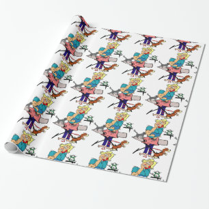 Funny baby shower gift wrap, busy mum cartoon wrapping paper