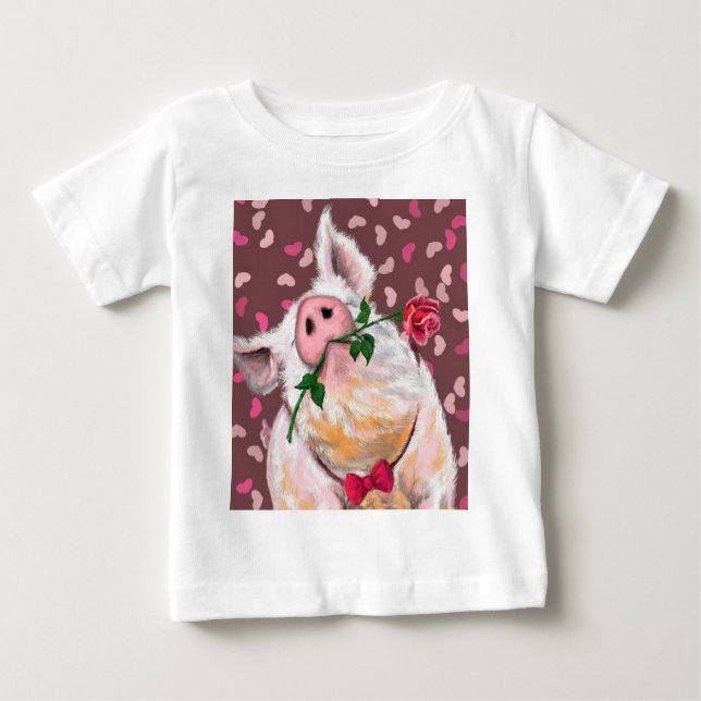 Funny Baby T-Shirt Pig with Rose (Front)