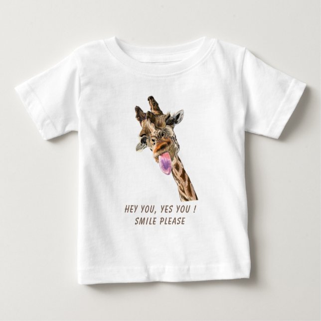 Funny Baby T-Shirt Playful Giraffe - Custom Text (Front)