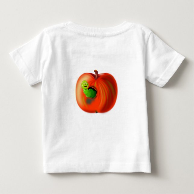 Funny Baby T-Shirt with Happy Worm In Red Apple (Back)