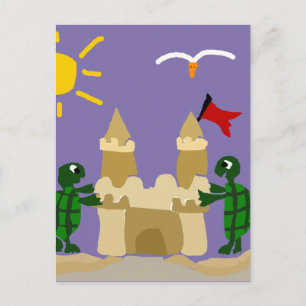 Funny Baby Turtles Building Sand Castle Postcard