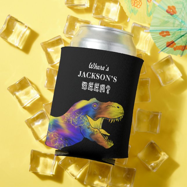 Funny bachelor party quote T-Rex personalised Can Cooler (In Situ Summer)