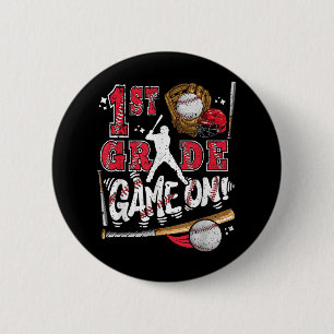 Funny Back To School 1st Grade Baseball Game On Fi 6 Cm Round Badge