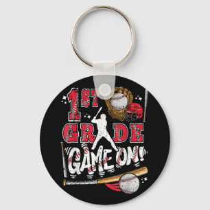 Funny Back To School 1st Grade Baseball Game On Fi Key Ring